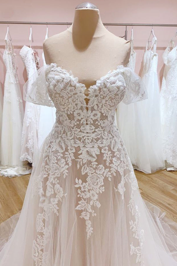 Off The Shoulder Lace Wedding Dress Elegant Bridal Gowns WD781-Pgmdress