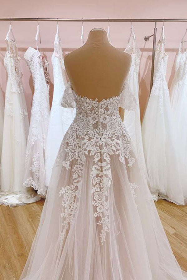 Off The Shoulder Lace Wedding Dress Elegant Bridal Gowns WD781-Pgmdress