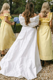 Off The Shoulder Ruffles Satin Yellow Long Bridesmaid Dress