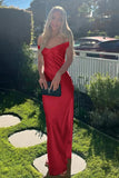 Off The Shoulder Simple Sheath Satin Aqua Long Prom Dress PSK709-Pgmdress