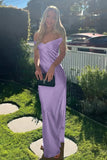 Off The Shoulder Simple Sheath Satin Aqua Long Prom Dress PSK709-Pgmdress