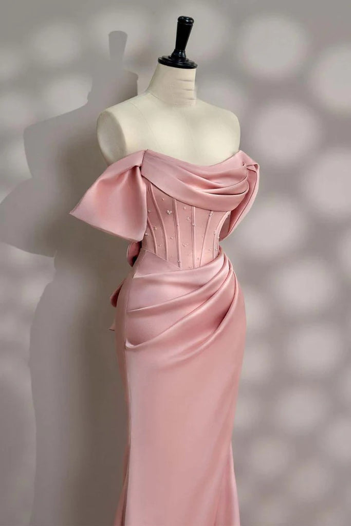 Off the Shoulder Light Pink Corset Prom Dress Party Dress PSK677-Pgmdress