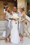 One Shoulder Asymmetrical Silver Bridesmaid Dress BD119-Pgmdress