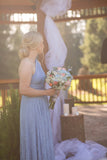 One Shoulder Lace Blue Bridesmaid Dress Party Dress-Pgmdress