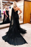 One Shoulder Mermaid Lace Black Prom Dress Formal Gown PSK567-Pgmdress