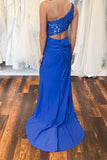 One Shoulder Royal Blue Appliques Cutout Long Prom Dress PSK718-Pgmdress