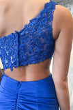 One Shoulder Royal Blue Appliques Cutout Long Prom Dress PSK718-Pgmdress