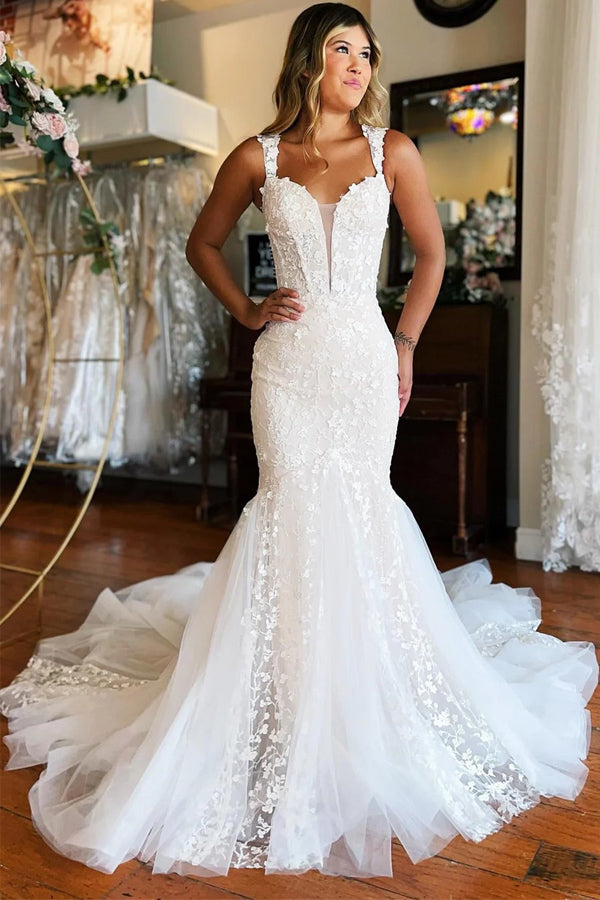 Plunging Neckline Ivory Off-the-Shoulder Mermaid Wedding Dress WD708 US14 / Custom Color Plunging Neckline Ivory Off-the-Shoulder Mermaid Wedding Dress WD708 US14 / Custom Color