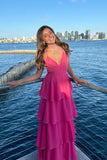 Pretty Cutouts Tiered Chiffon Blue Prom Dress Party Dress PSK610-Pgmdress