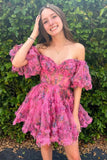 Pretty Fuchsia Puff Sleeves A-Line Princess Homecoming Dress PD532-Pgmdress