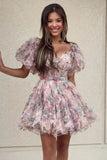 Pretty Fuchsia Puff Sleeves A-Line Princess Homecoming Dress PD532-Pgmdress