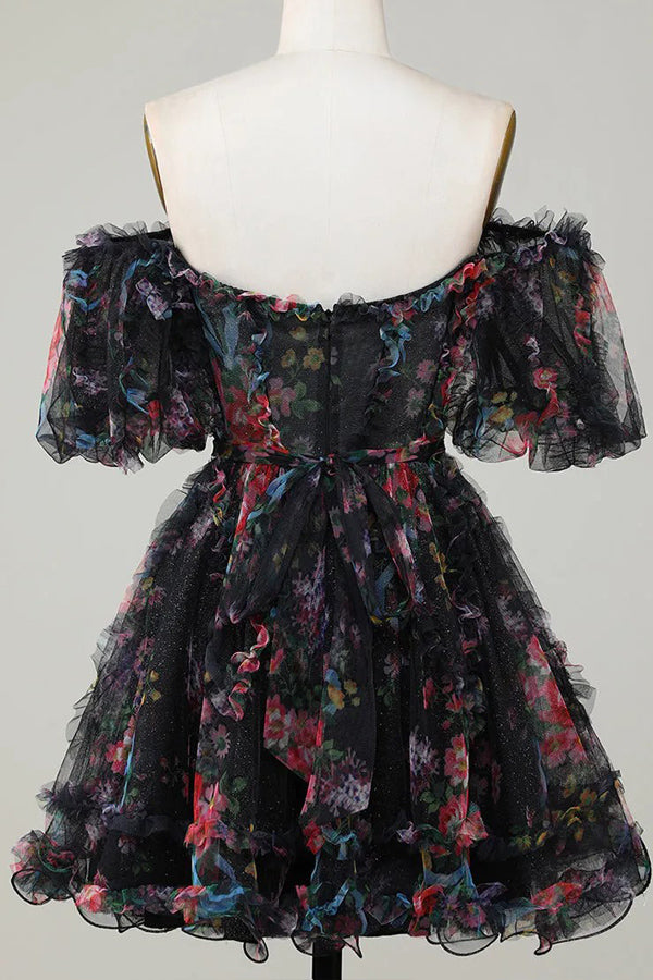 Pretty Fuchsia Puff Sleeves A-Line Princess Homecoming Dress PD532-Pgmdress