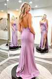 Purple Mermaid Spaghetti Straps Long Prom Dress With Flowers PSK554-Pgmdress