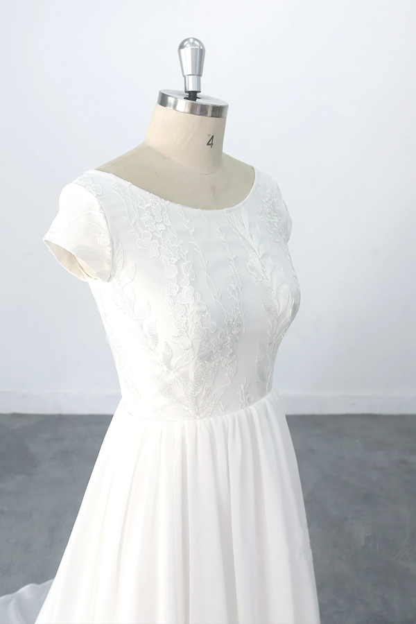 Romantic A-line Chiffon Lace Wedding Dress Beach Wedding Dress-Pgmdress