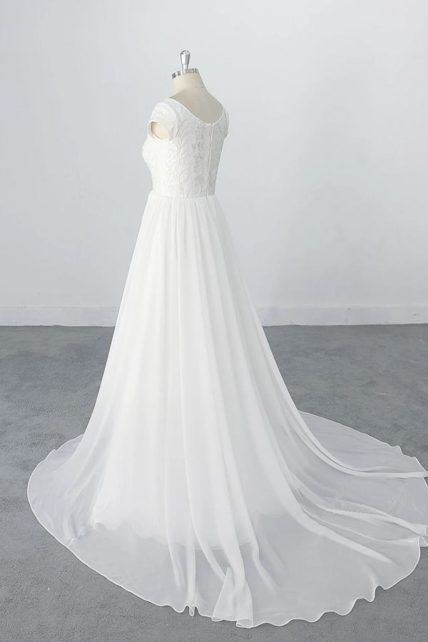 Romantic A-line Chiffon Lace Wedding Dress Beach Wedding Dress-Pgmdress