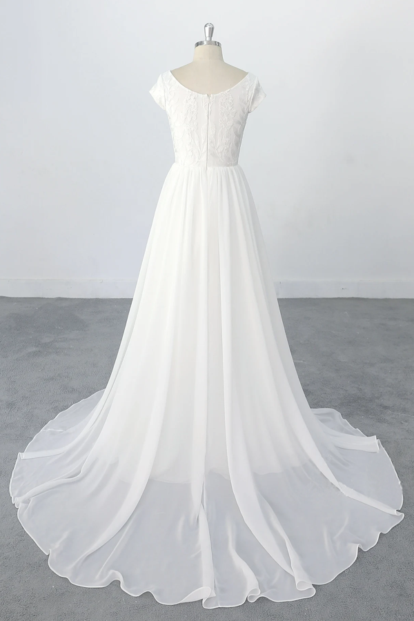Romantic A-line Chiffon Lace Wedding Dress Beach Wedding Dress-Pgmdress