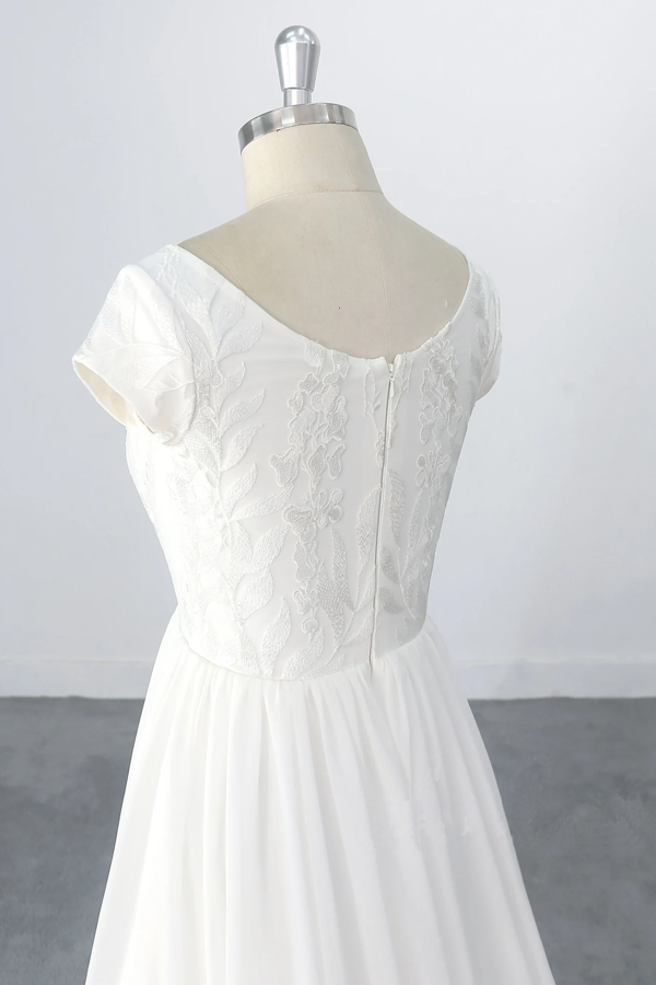 Romantic A-line Chiffon Lace Wedding Dress Beach Wedding Dress-Pgmdress