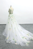 Romantic Forest Fairy Wedding Dress Green Lace Long Wedding Dress-Pgmdress