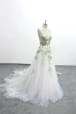 Romantic Forest Fairy Wedding Dress Green Lace Long Wedding Dress-Pgmdress