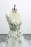 Romantic Forest Fairy Wedding Dress Green Lace Long Wedding Dress-Pgmdress