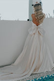 Romantic Simple Wedding Dress Big Bow Bohemian Wedding Dress-Pgmdress