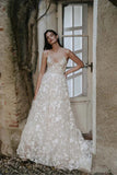 Romantic Straps V-neck Lace Appliques Bohemian Wedding Gown WD685
