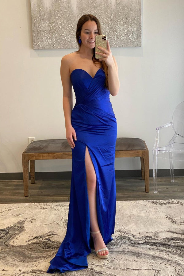 Royal Blue Satin Sweetheart Simple Prom Dresses  PSK507-Pgmdress