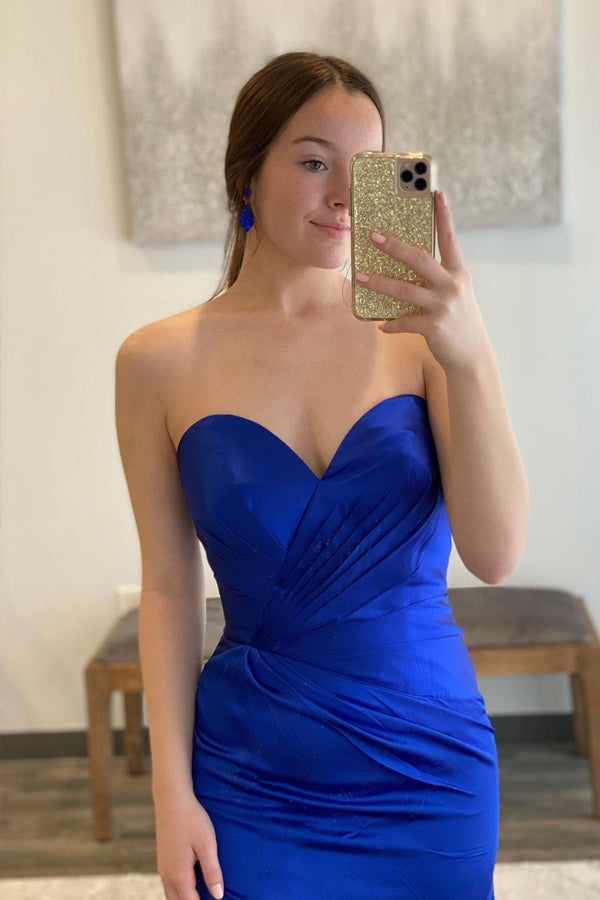 Royal Blue Satin Sweetheart Simple Prom Dresses  PSK507-Pgmdress