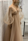 Rustic Wedding Dress With Long Sleeves Champagne Wedding Gown-Pgmdress