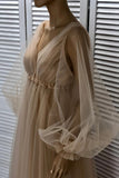 Rustic Wedding Dress With Long Sleeves Champagne Wedding Gown-Pgmdress