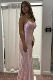 Satin Mermaid Round Neck Spaghetti Strap Long Prom Dresses PSK712-Pgmdress