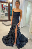 Scoop Layered Pleated Mermaid Pink Prom Dress with Slit PSK661-Pgmdress