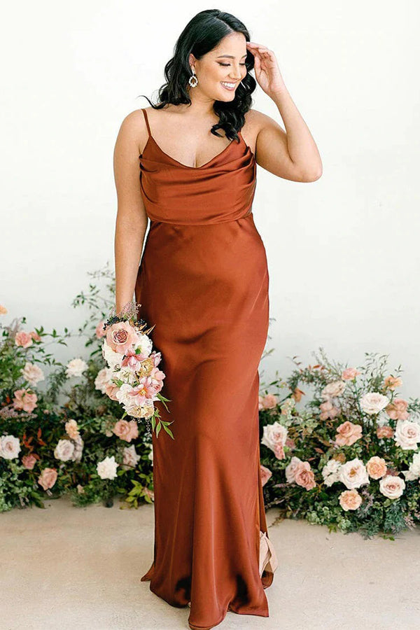 satin vs chiffon bridesmaid dresses Sexy Burgundy Spaghetti Straps Sleeveless Bridesmaid Dress BD109 US4 / As Picture