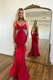 Sexy Spaghetti Straps Sheath Red Long Prom Dress PSK490