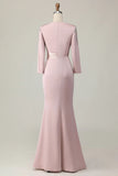 Sheath Blush Long Lace Mother Of The Bride Dress with Sleeves-Pgmdress