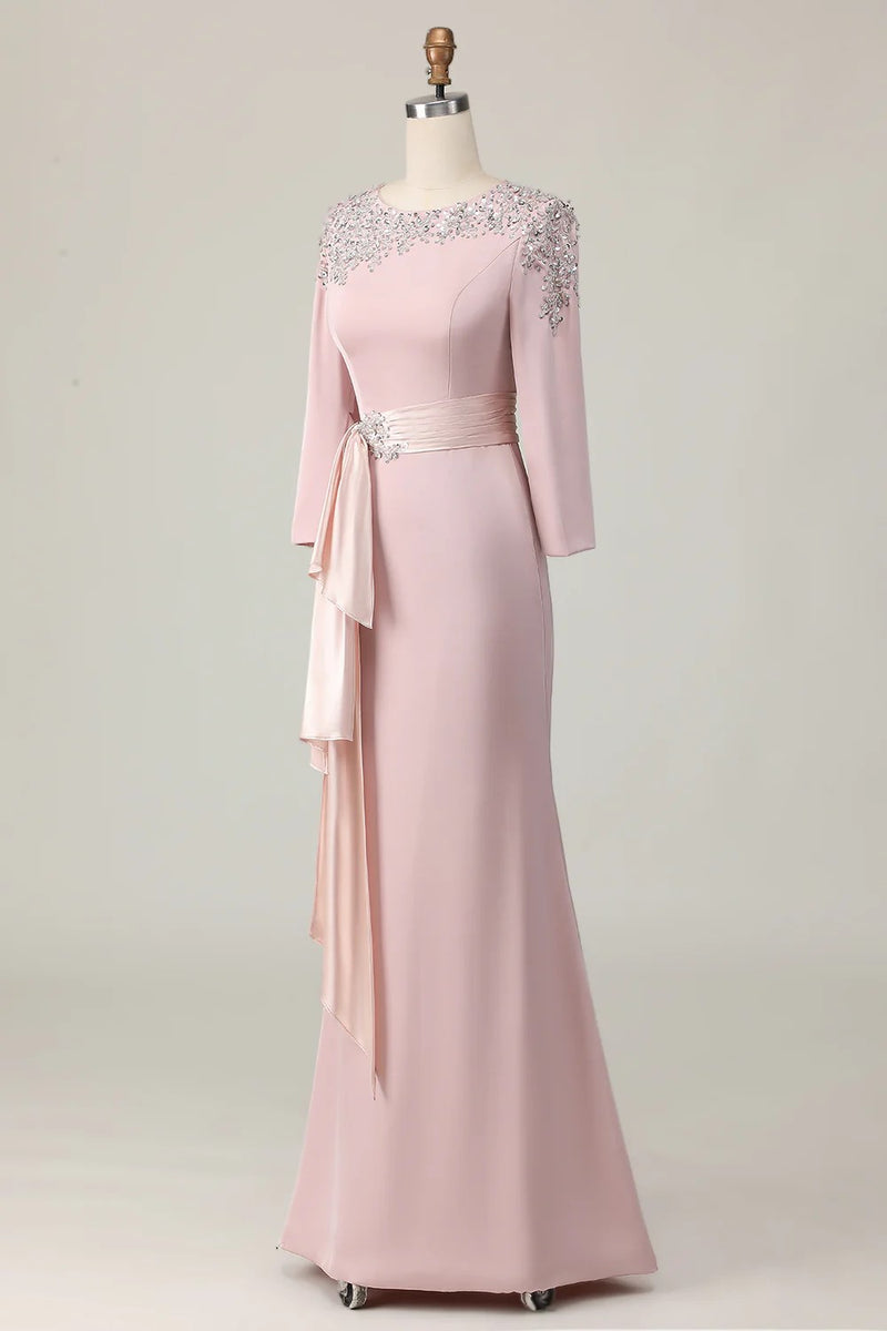Sheath Blush Long Lace Mother Of The Bride Dress with Sleeves-Pgmdress