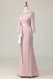 Sheath Blush Long Lace Mother Of The Bride Dress with Sleeves-Pgmdress
