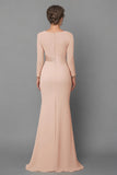 Sheath Blush Long Sleeve Mother Of The Bride Dress With Beading-Pgmdress