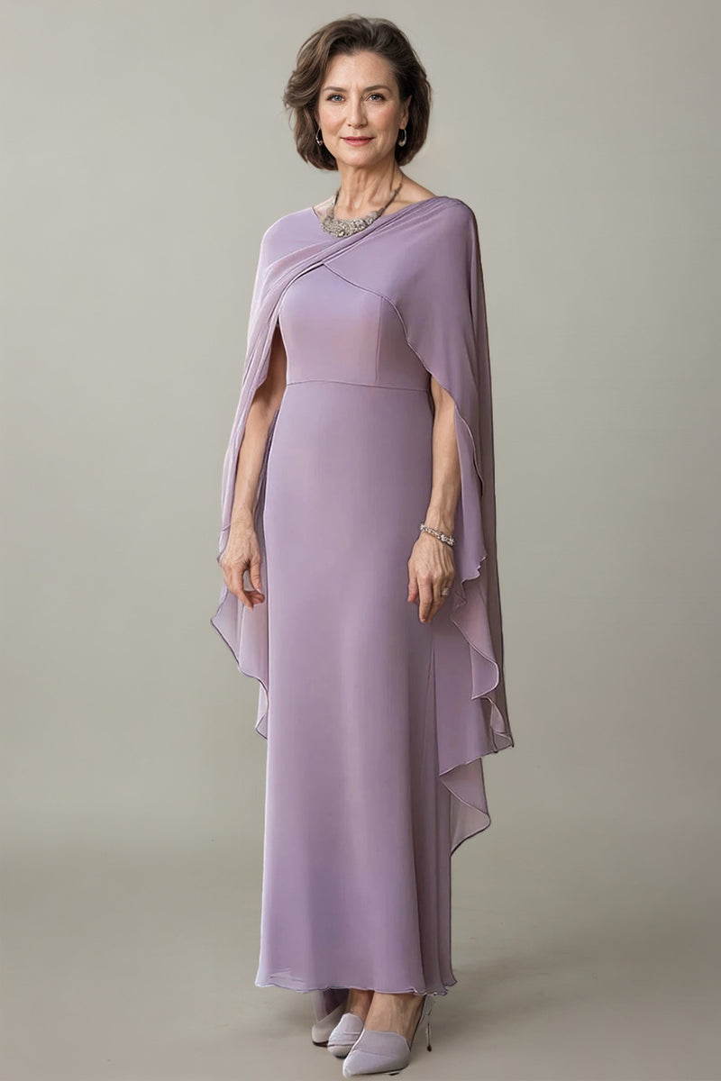 Sheath Chiffon Lilac Mother of the Bride Dress with Cape Sleeves-Pgmdress