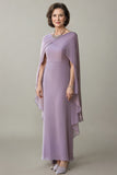Sheath Chiffon Lilac Mother of the Bride Dress with Cape Sleeves