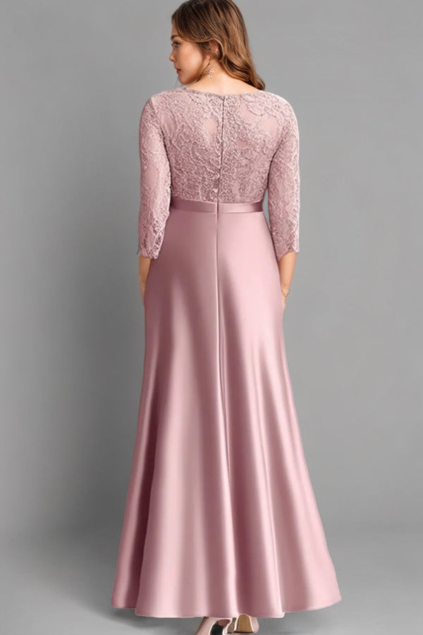 Sheath Lace Ruched Long Sleeves Pink Mother of the Bride Dress-Pgmdress