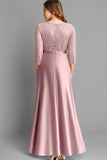 Sheath Lace Ruched Long Sleeves Pink Mother of the Bride Dress-Pgmdress