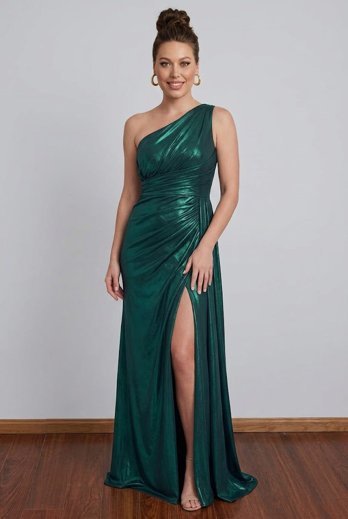 Sheath Metallic One Shoulder Dark Green Mother of the Bride Dress  Pgmdress