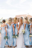 Sheath Off the Shoulder Light Blue Bridesmaid Dress-Pgmdress