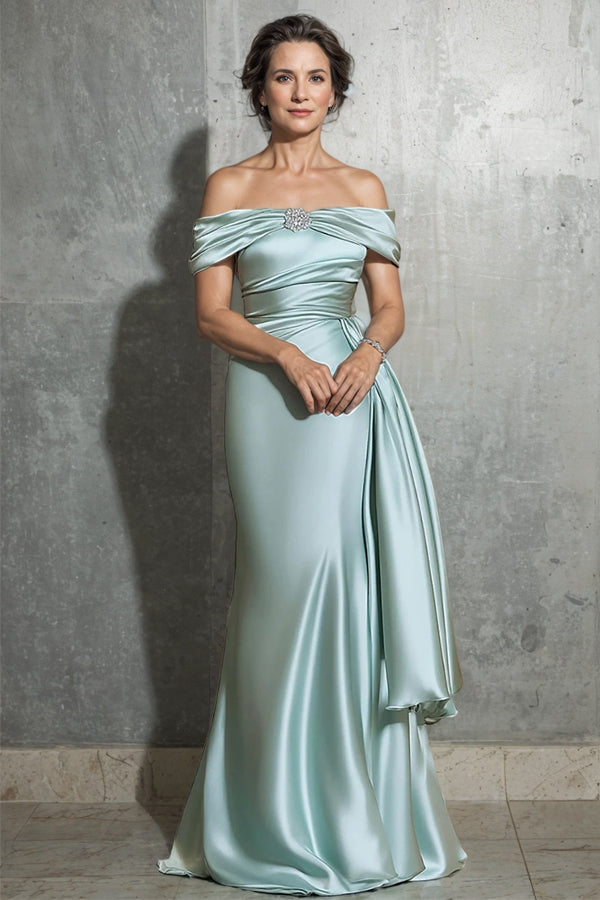 Sheath Off the Shoulder Mint Long Mother of the Bride Dress-Pgmdress
