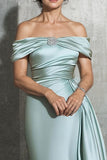 Sheath Off the Shoulder Mint Long Mother of the Bride Dress-Pgmdress