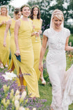Sheath Open Back Floor-Length Yellow Bridesmaid Dress with Split-Pgmdress