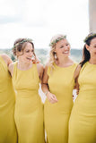 Sheath Open Back Floor-Length Yellow Bridesmaid Dress with Split-Pgmdress