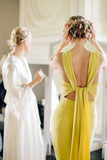 Sheath Open Back Floor-Length Yellow Bridesmaid Dress with Split-Pgmdress