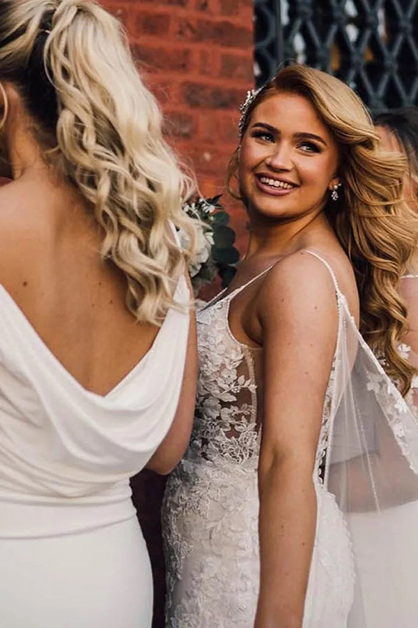 Sheath Spaghetti Strap Draped Long Bridesmaid Dress BD130-Pgmdress